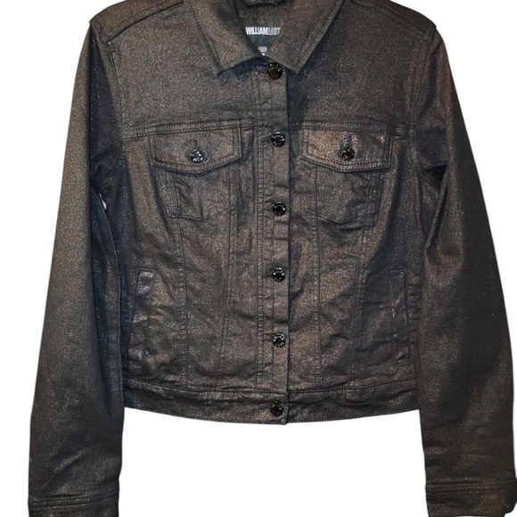 NWOT William Rast Women's Small Black Metalic Jean Jacket With Rivet Buttons - Picture 2 of 6